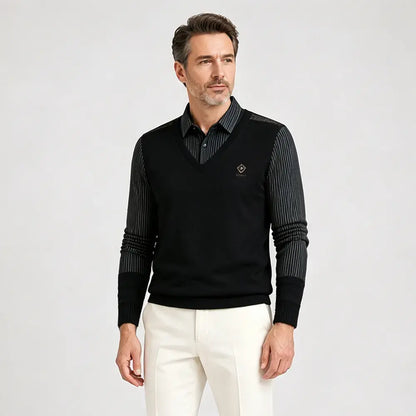 【M–4XL】Wysokiej jakości męska koszulka polo z kaszmiru w stylu patchworkowym – ciepła i uniwersalna