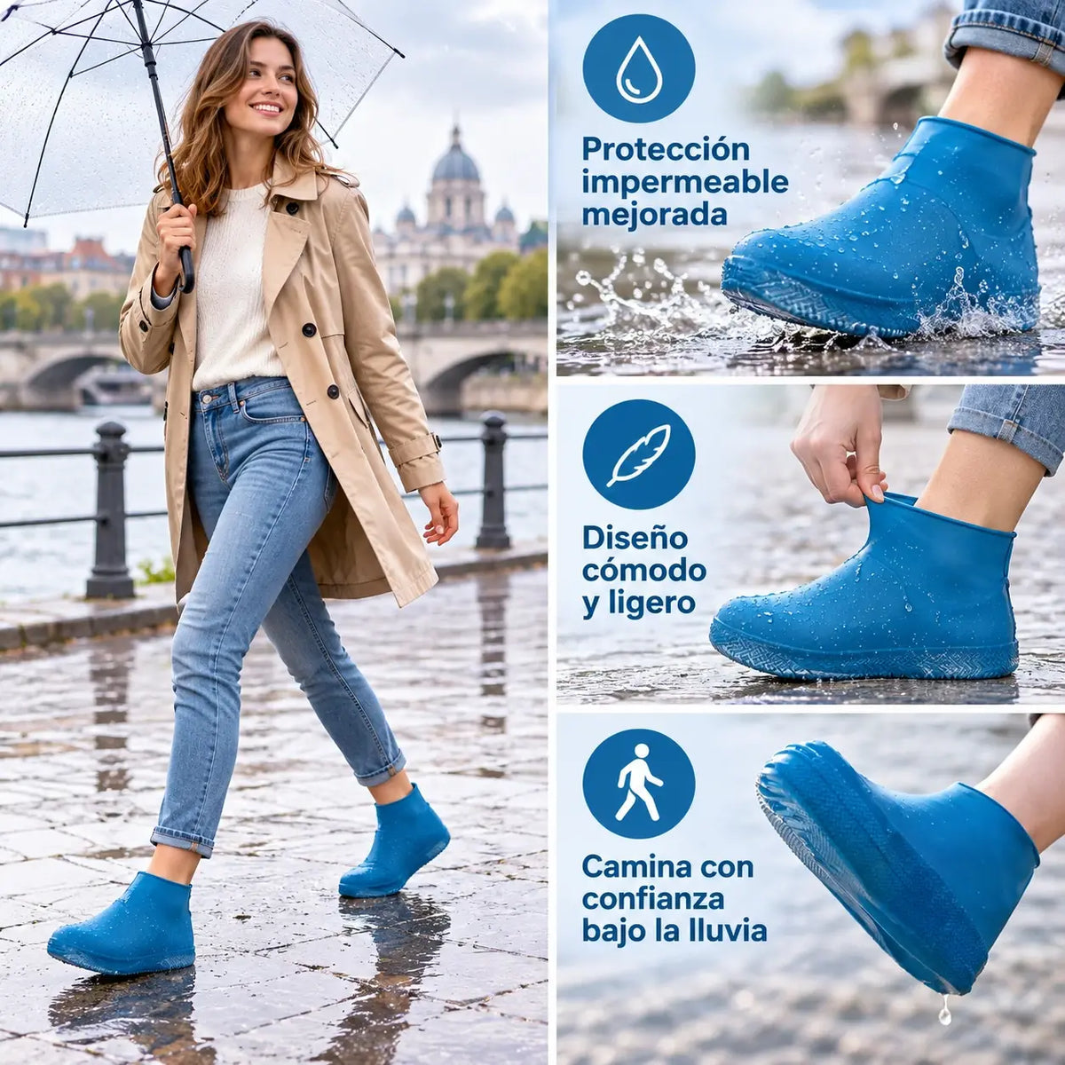 🥾💦Pack de 3 pares de cubrezapatos de goma resistentes | Protección contra agua y barro
