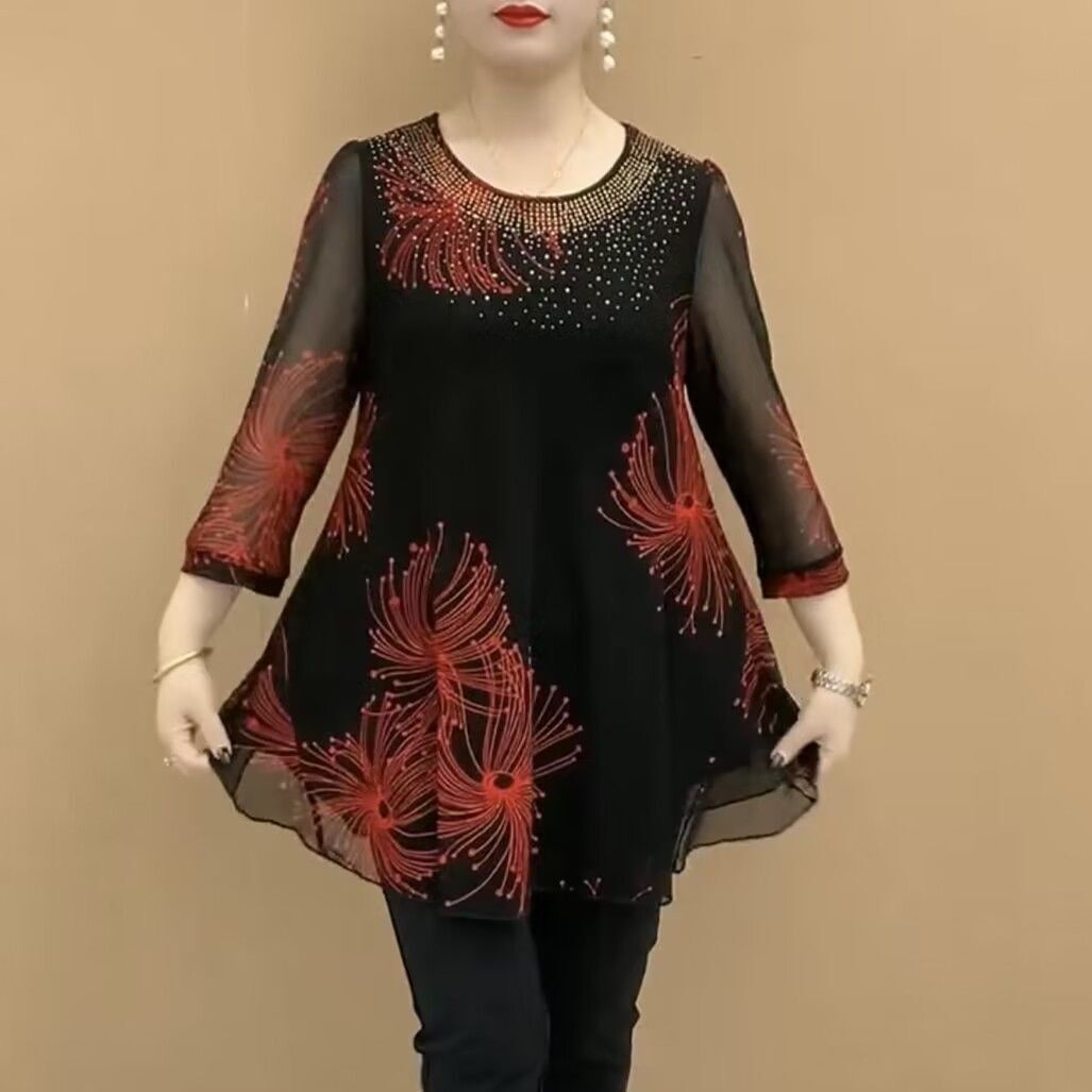 【M-4XL】Дамска модна шифонена риза с бродирани цветя за 2026 г.