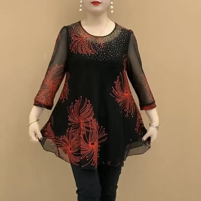 【M-4XL】Дамска модна шифонена риза с бродирани цветя за 2026 г.