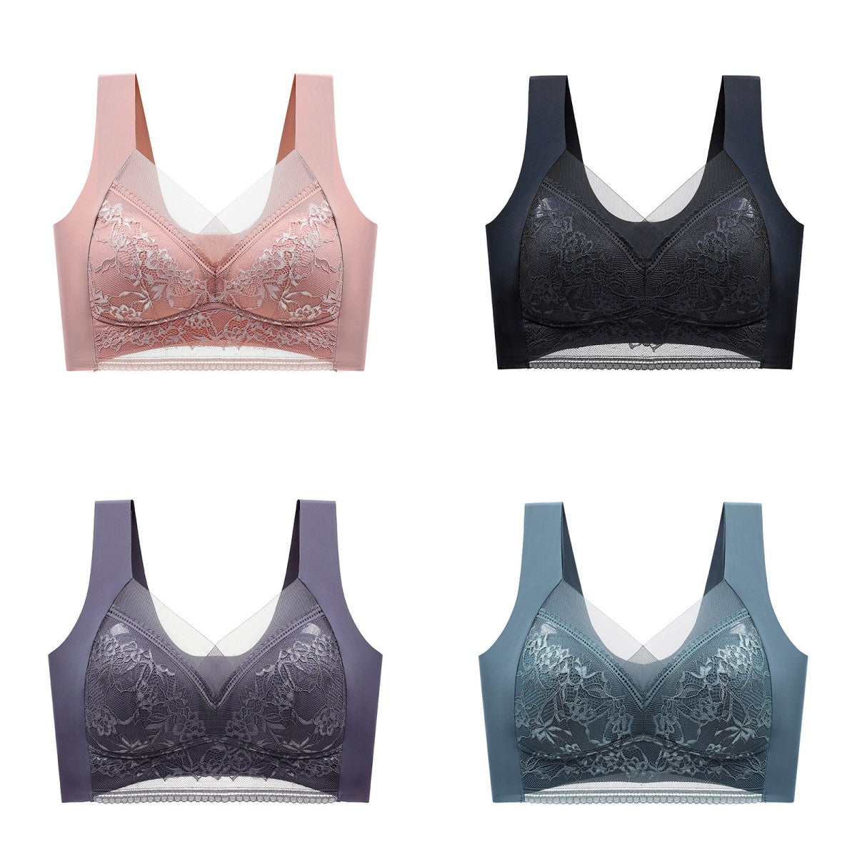 👙✨【Zestaw 4 szt.】Wygodne bezszwowe biustonosze damskie z elegancką koronką