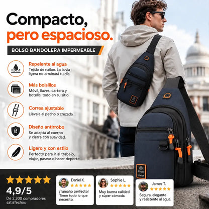 🎒 ✨ Bolso bandolera resistente al agua con múltiples bolsillos – almacenamiento organizado, correa ajustable y puerto para auriculares