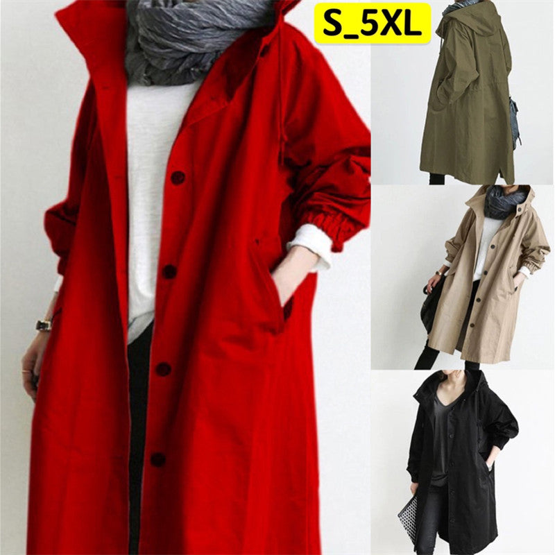🌾✨【S-5XL】Nueva gabardina casual de mujer con mangas largas y capucha