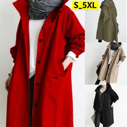 🌾✨【S-5XL】Nueva gabardina casual de mujer con mangas largas y capucha