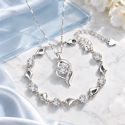 ✨ 109 zł za komplet ✅💎 Bransoletka ze srebra próby 925 + naszyjnik z sercem Ocean – elegancki zestaw biżuterii