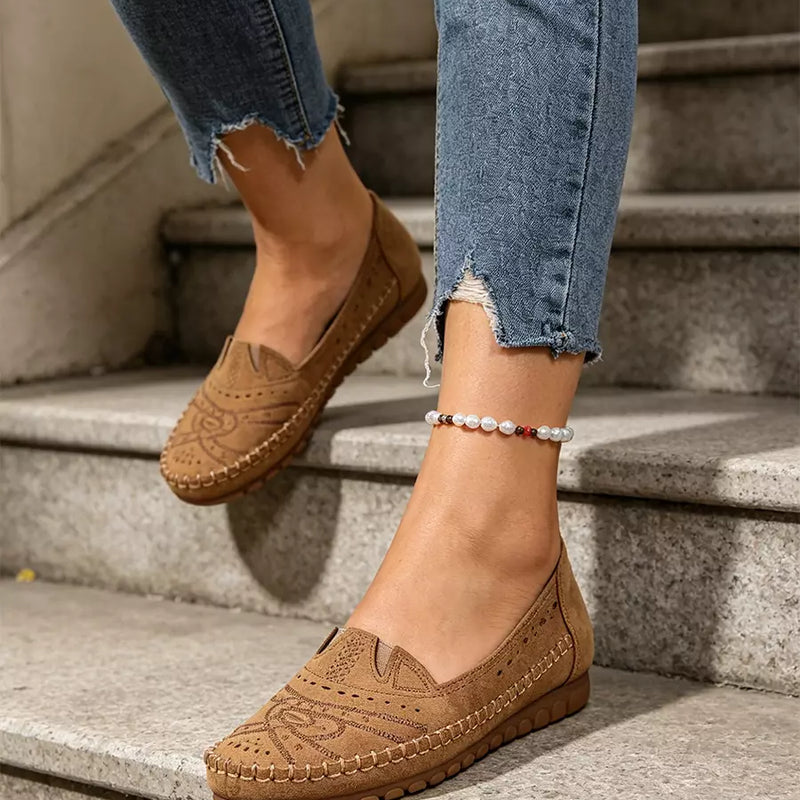 😍【36-43】Perforowane baleriny w stylu retro | Miękka podeszwa, codzienny komfort | Wsuwane, duże rozmiary