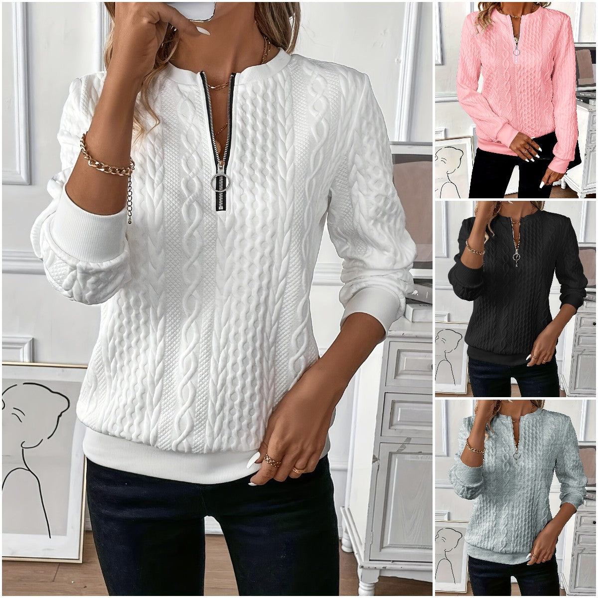 🔥🎀🎀【Predáva sa ako horúce rožky】🌸🌸🌸 2025 Ležérna prešívaná mikina na zips pre európske a americké ženy.