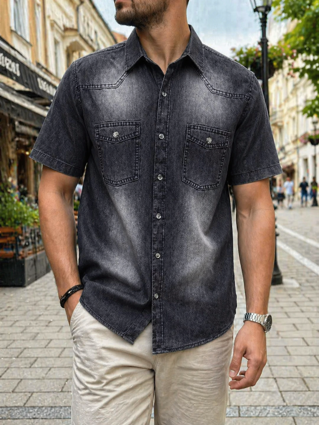 【Плащане при доставка】Нова мъжка дънкова риза slim fit 2026, с премиум изпран и леко износен ефект