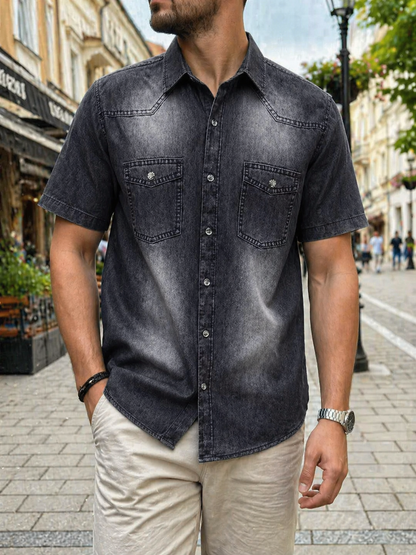 【Плащане при доставка】Нова мъжка дънкова риза slim fit 2026, с премиум изпран и леко износен ефект
