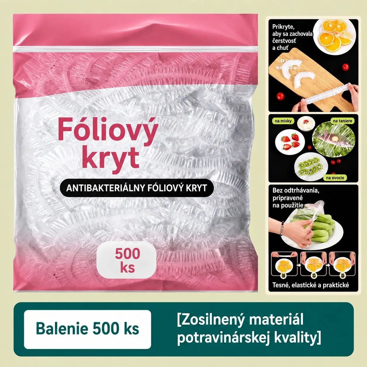 【ZĽAVA 50 %】500 ks opakovane použiteľných elastických potravinových vrecúšok z materiálu bezpečného pre kontakt s potravinami