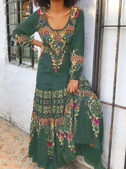 🥻🔥Posljednji dan 40% popusta【S-3XL】Zimska nova ženska haljina s etno printom3876149