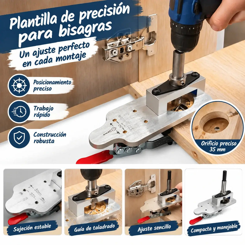 【🔥 1 juego de 6 piezas】Herramienta para perforar orificios para bisagras en madera – Guía de posicionamiento para bisagras de puertas de armario de 35 mm