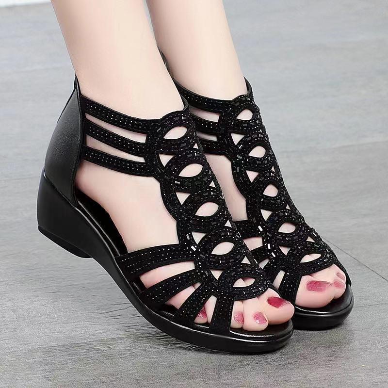 👡【35-40】кухи дишащи сандали на средна височина мека подметка мека кожа модни гъвкави