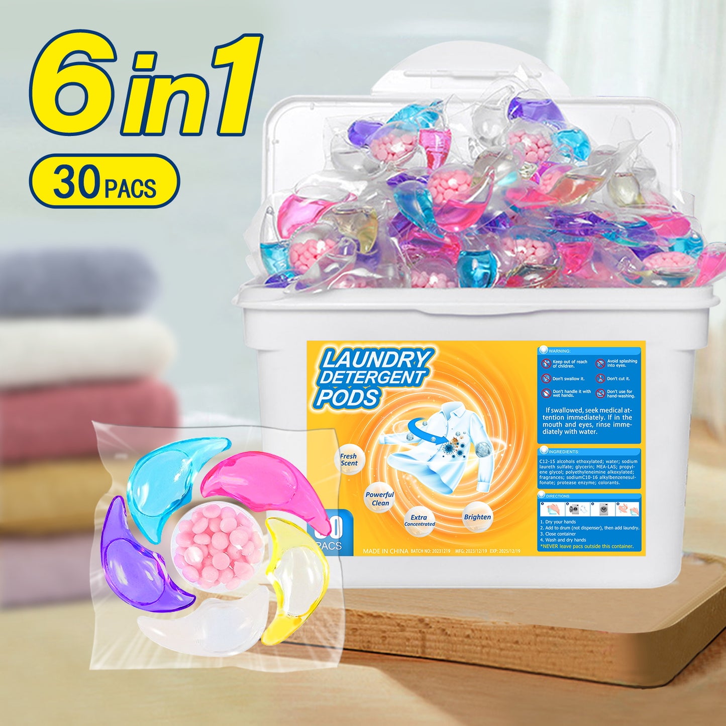 ✨👚【100 части】✨ Изключително голяма кофа 6 в 1 перли с аромат на пране за премахване на петна и оставяне на аромат, изглаждане и премахване на акари и бактерии