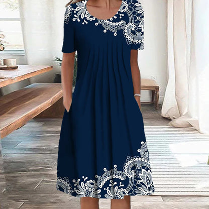Nowość w promocji 【40–120 kg】Nowa damska sukienka plus size z krótkim rękawem i okrągłym dekoltem, model 2026