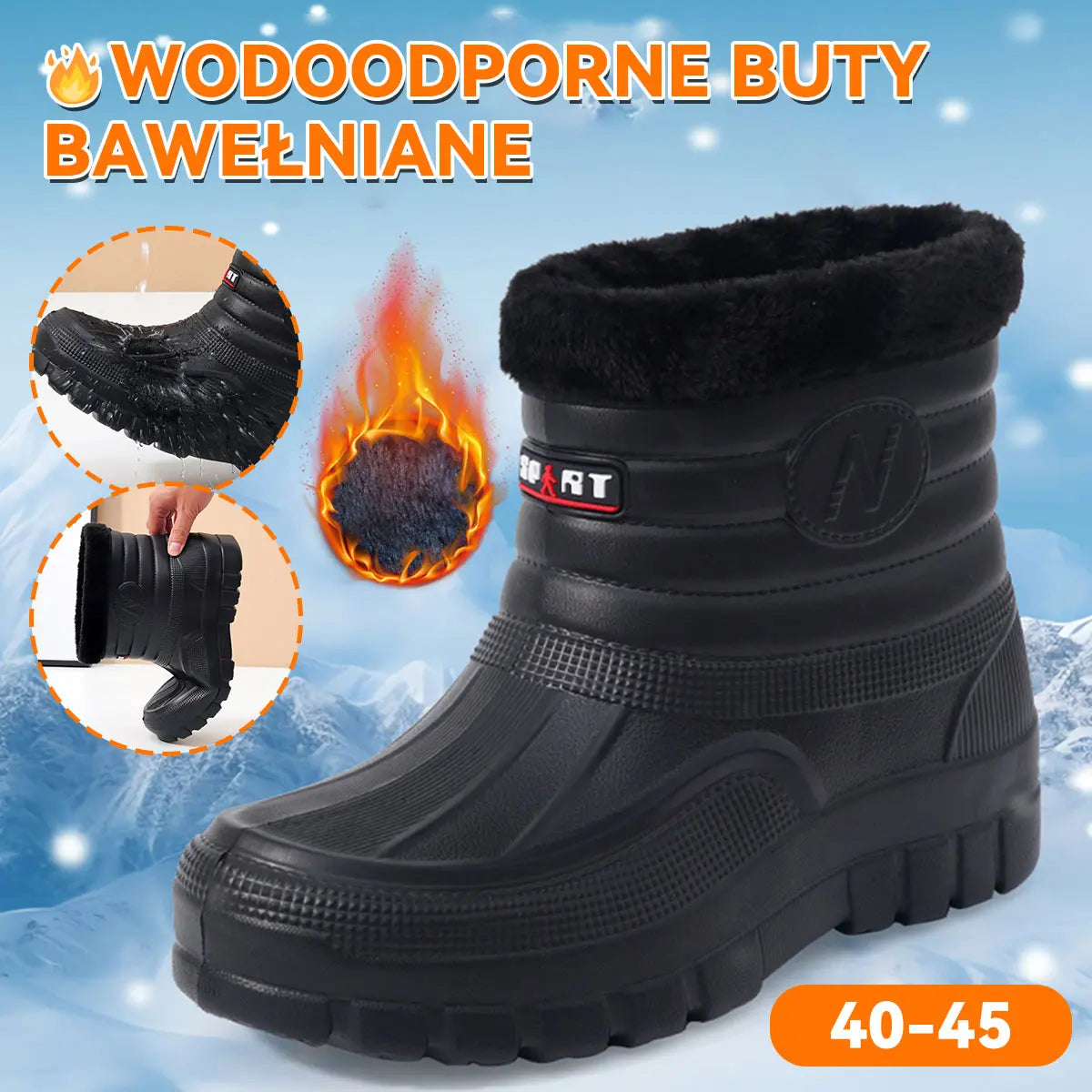 【Nowy produkt】Wyściełane polarem, ciepłe, wodoodporne buty męskie do użytku na zewnątrz, wytrzymałe, buty wodne i śniegowce za kostkę lub za kostkę.