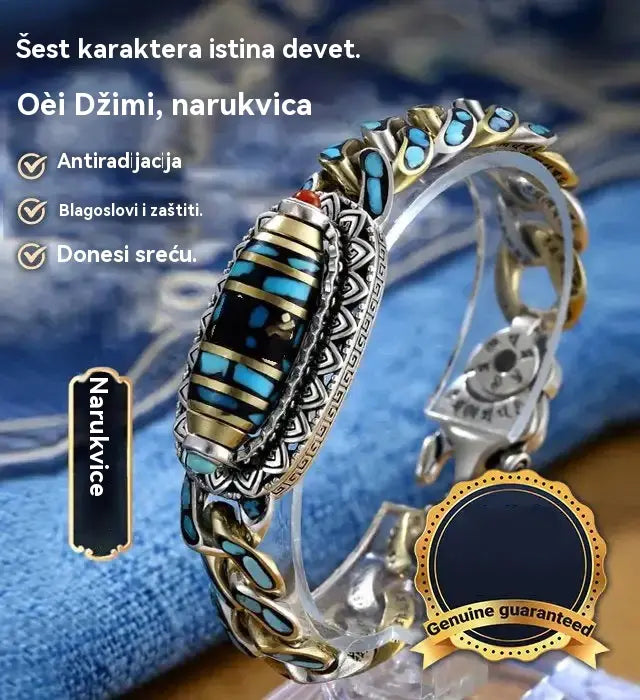 🔥 Najprodavanije✨ Narukvica od 925 sterling srebra s vintage tirkizom i šest znakova mantre