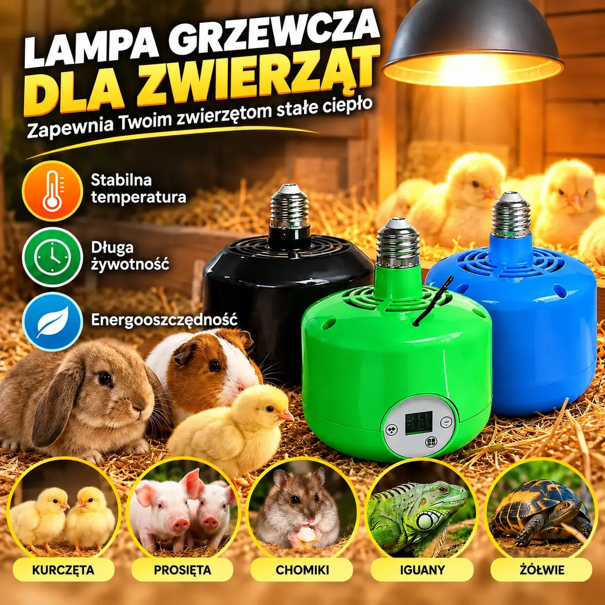 🌈🐣  Inteligentna lampa grzewcza z funkcją utrzymywania stałej temperatury dla zwierząt