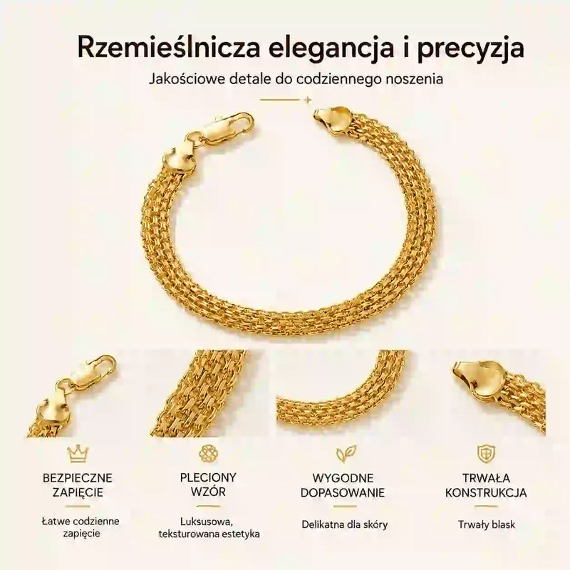 Skorzystaj teraz z 50% zniżki! 💛 Szeroka bransoletka z plecionej siateczki – masywne ogniwa, elegancka i efektownie błyszcząca 🎀