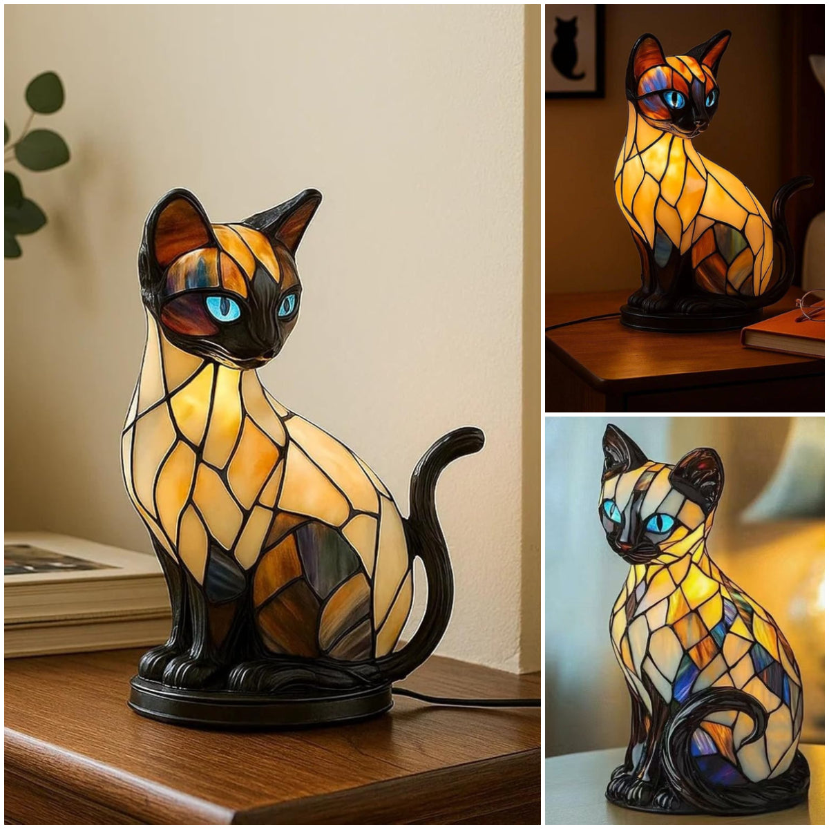 🐱 Lámpara de mesa con forma de gato: luz nocturna retro de resina colorida con diseño de gato 💖