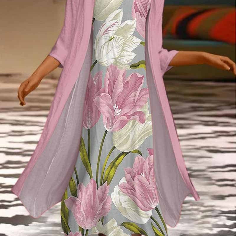 🌻 Descuento -50% 🔥🔥【40-120 kg】Nuevo vestido de mujer con estampado floral, vestido de dos piezas con escote redondo ✅Pago contra entrega ✅2 artículos con 70% de descuento