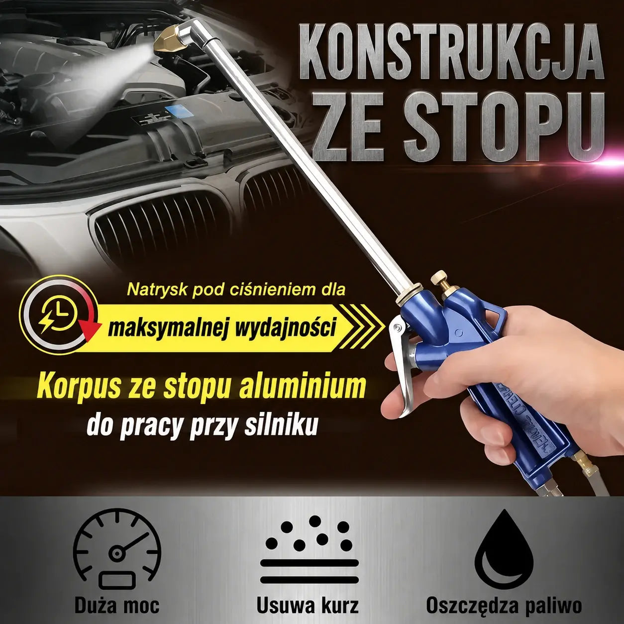 Pneumatyczny pistolet czyszczący 2 w 1 – silny strumień powietrza i wody pod ciśnieniem do dokładnego czyszczenia