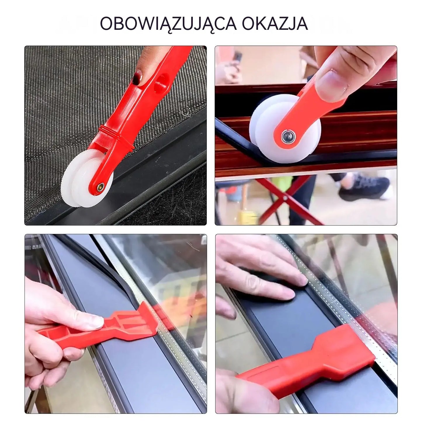 【1 zestaw 4 sztuk】Zainstaluj ekran okienny Taśma uszczelniająca do okien Koło dociskowe Taśma uszczelniająca do okien Narzędzie instalacyjne