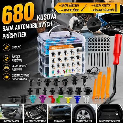 🔥🔥【680 piezas + herramientas de 6 pulgadas + juego de cuatro piezas + almohadilla de esponja + brida】🧰🛠️Juego de hebillas de plástico para tornillos de expansión automotrices
