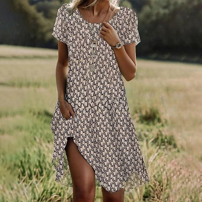🛒📣【Последен ден на промоцията】💖【S-3XL】👗Нова ежедневна рокля с обло деколте и принт за пролет и лято 2026
