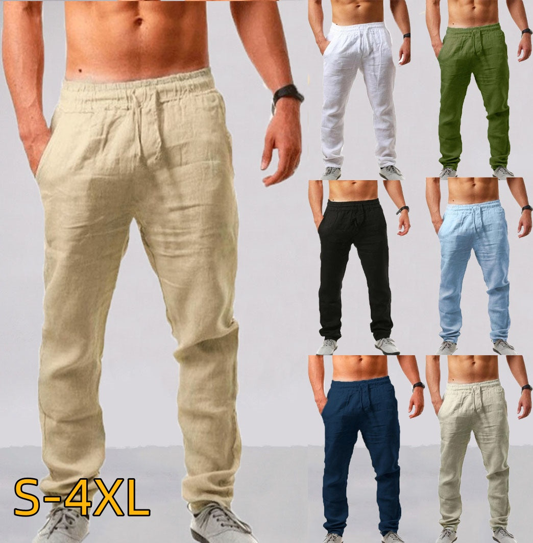 💥👖【S-4XL】 2026 nowe letnie męskie luźne, oddychające, codzienne spodnie sportowe wykonane z bawełny i lnu💨