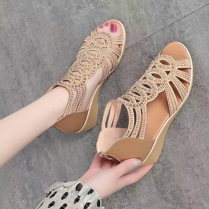 👡【35-40】кухи дишащи сандали на средна височина мека подметка мека кожа модни гъвкави