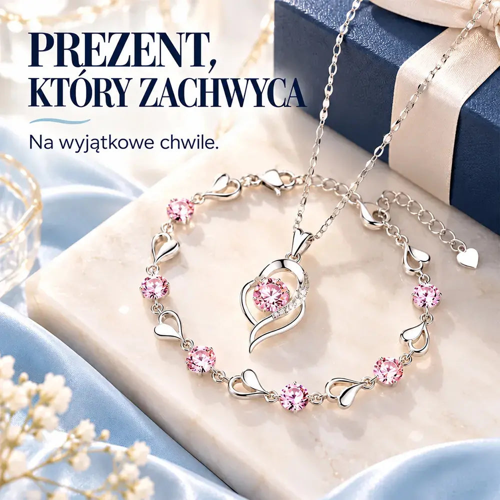 ✨ 109 zł za komplet ✅💎 Bransoletka ze srebra próby 925 + naszyjnik z sercem Ocean – elegancki zestaw biżuterii