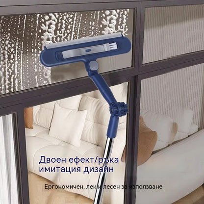 🧼✨ 2-в-1 почистващ препарат за прозорци с гумена дръжка и гумена дръжка📏 с удължена дръжка за почистване на високи стъкла