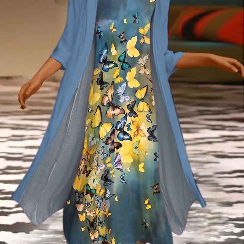 🌻 Descuento -50% 🔥🔥【40-120 kg】Nuevo vestido de mujer con estampado floral, vestido de dos piezas con escote redondo ✅Pago contra entrega ✅2 artículos con 70% de descuento