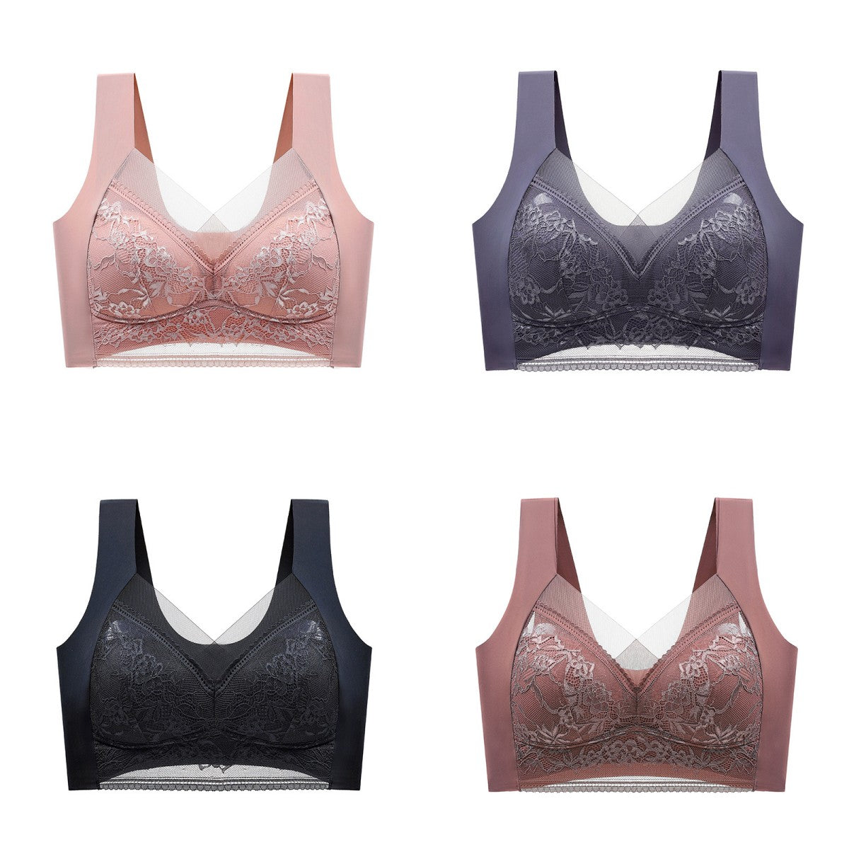 👙✨【Zestaw 4 szt.】Wygodne bezszwowe biustonosze damskie z elegancką koronką