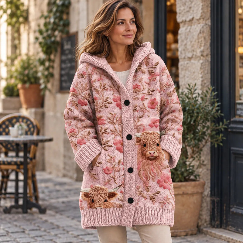 Elegante chaqueta de invierno acolchada para mujer, con capucha y estampado