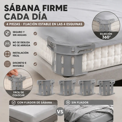 🛏️ Clips ocultos para las cuatro esquinas de la sábana – evitan que las sábanas se desplacen o resbalen, manteniéndolas lisas y bien sujetas.