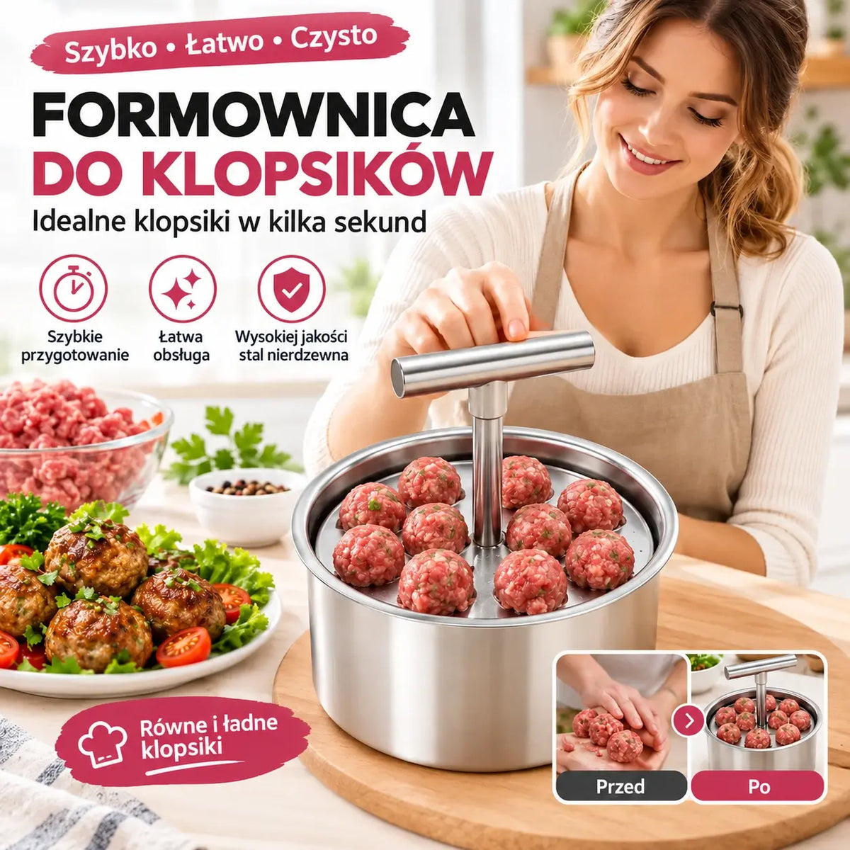 📢📢 50% ZNIŻKI – PRODUKT DOSTĘPNY W MAGAZYNIE ⏰✨ Forma do klopsików ze stali nierdzewnej