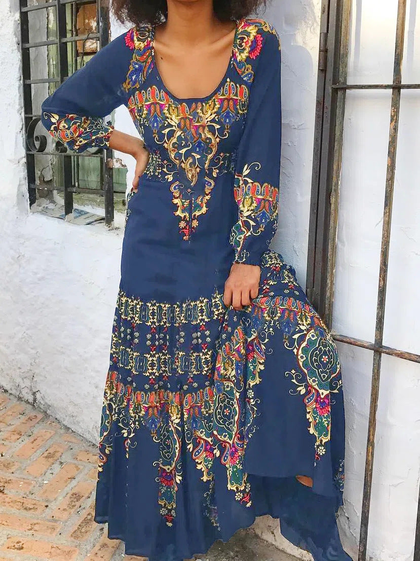 🥻🔥Posljednji dan 40% popusta【S-3XL】Zimska nova ženska haljina s etno printom3876149