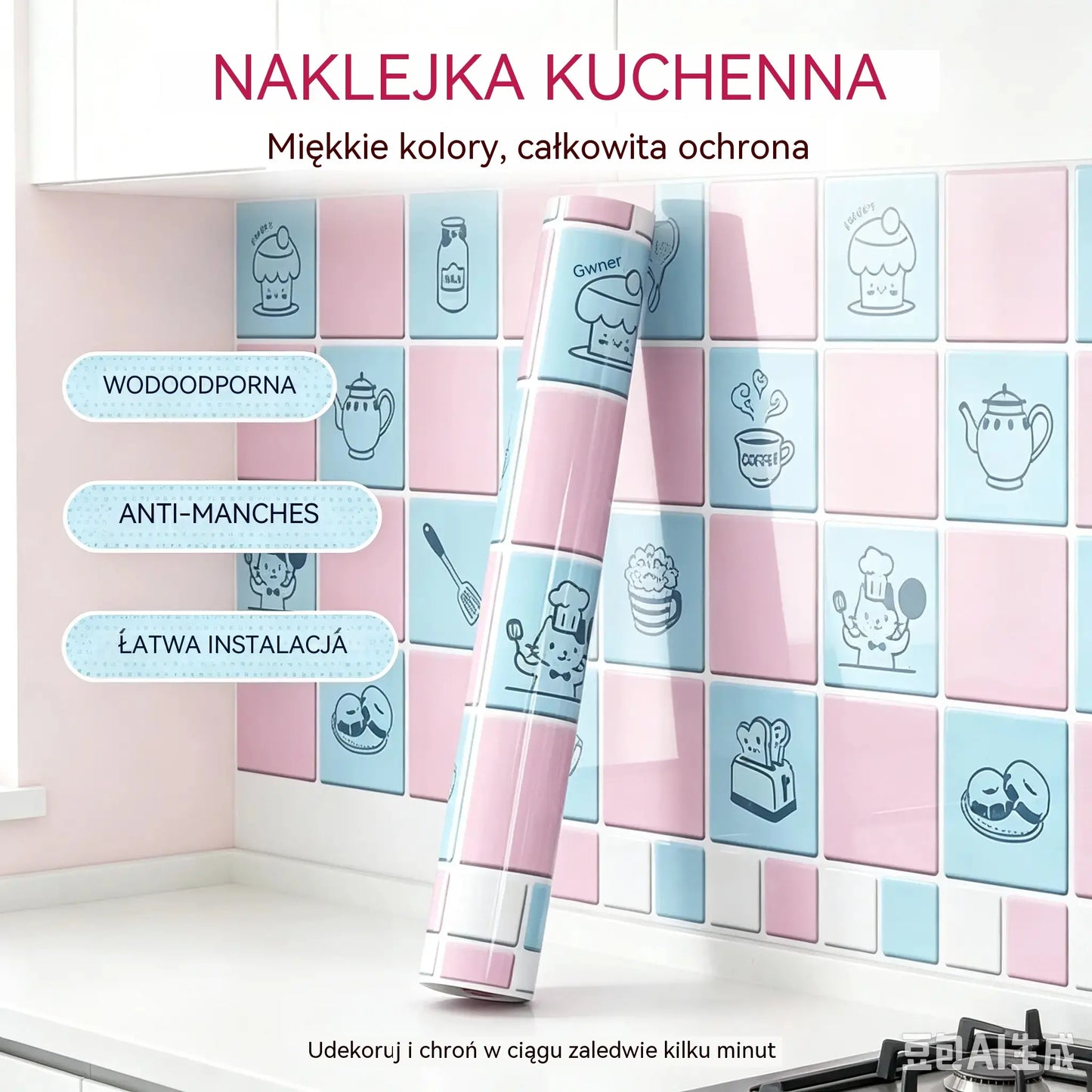 Naklejki odporne na olej do kuchni, wodoodporna tapeta samoprzylepna, zabezpieczenie blatu.