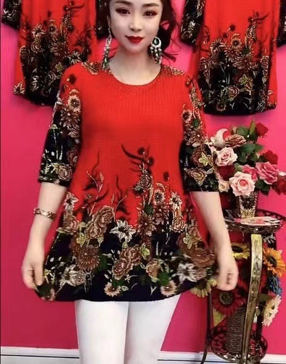 Płatność przy odbiorze🌸【45% OFF】Nowe modne, swobodne, drukowane, bawełniane, lniane bluzki 2026