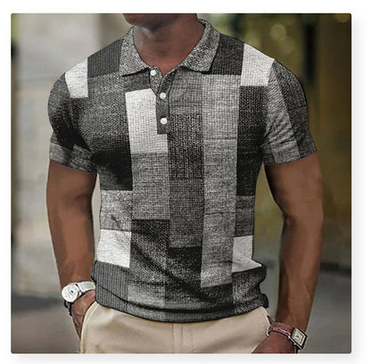 【S–5XL】Nowa męska koszulka polo w kratę i paski z bawełny i lnu
