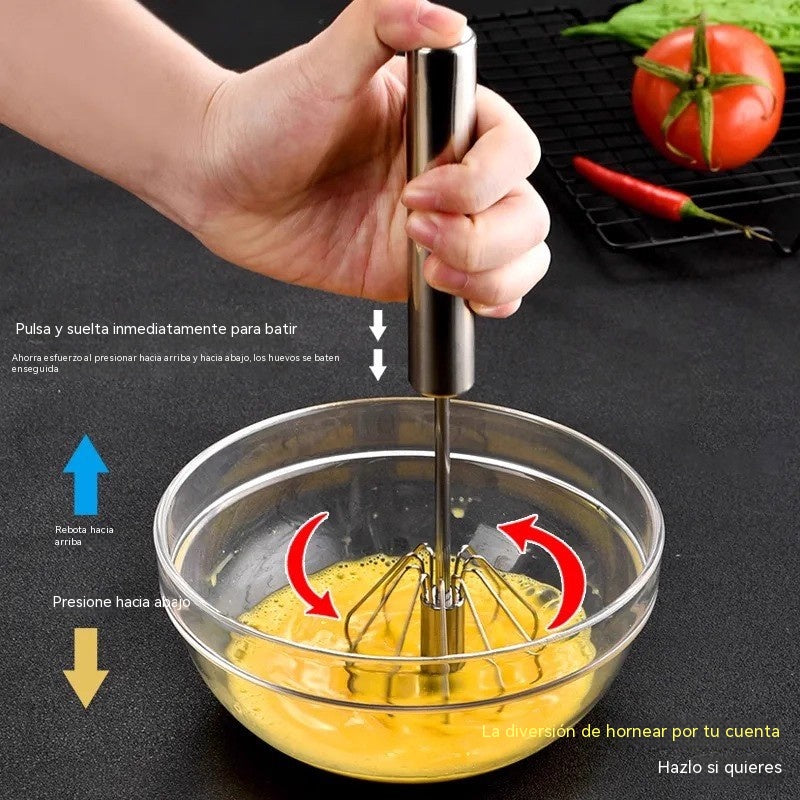33€【 Conjunto de 3 piezas】Batidor de huevos semiautomático de acero inoxidable
