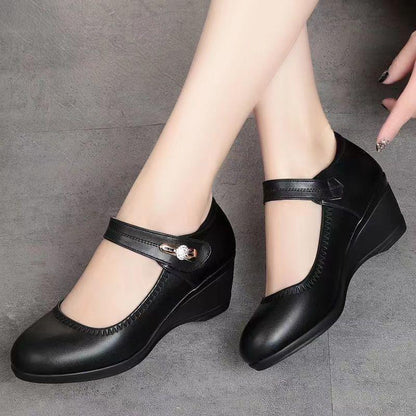 🏆Cumpărați 1, primiți 1 gratuit👡【35-41】Piele moale talpă moale toc pană anti-alunecare pantofi din piele pentru mamă