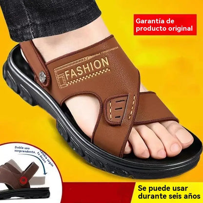🐂【38-47】Nuevas sandalias de playa de cuero con suela gruesa para hombre