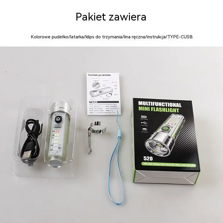 👍👍 Kompaktowa latarka o dużej mocy z wielofunkcyjnym światłem bocznym, szybkim ładowaniem przez USB-C, wygodna w przenoszeniu i wyposażona w baterię o wyjątkowo długim czasie pracy.