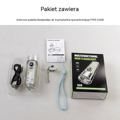👍👍 Kompaktowa latarka o dużej mocy z wielofunkcyjnym światłem bocznym, szybkim ładowaniem przez USB-C, wygodna w przenoszeniu i wyposażona w baterię o wyjątkowo długim czasie pracy.