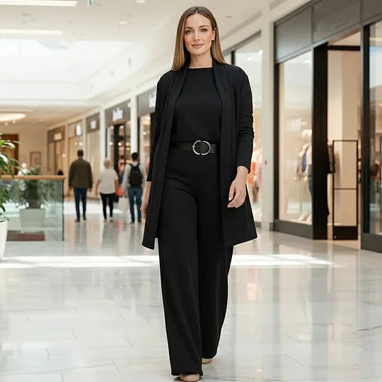 ⏳Специална оферта за ограничено време⏰Елегантен комплект от 3 части, включващ дълга жилетка, топ и панталон💞