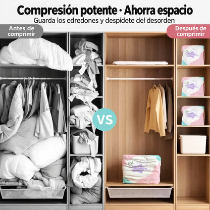 🧳【Juego de 5 piezas】💨 Bolsa de almacenamiento al vacío grande y compresible: no requiere bomba, es a prueba de fugas e ideal para ahorrar espacio en maletas y en casa ✈️