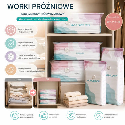 🧳 5 sztuk 💨 Duże kompresyjne worki próżniowe do przechowywania: bez potrzeby używania pompki, szczelne i idealne do oszczędzania miejsca w walizce i w domu ✈️